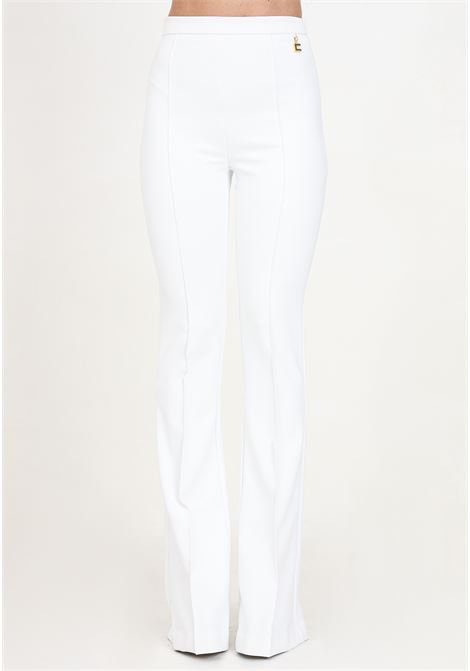 White women's flared trousers with golden metal logo charm ELISABETTA FRANCHI | PA02641E2360